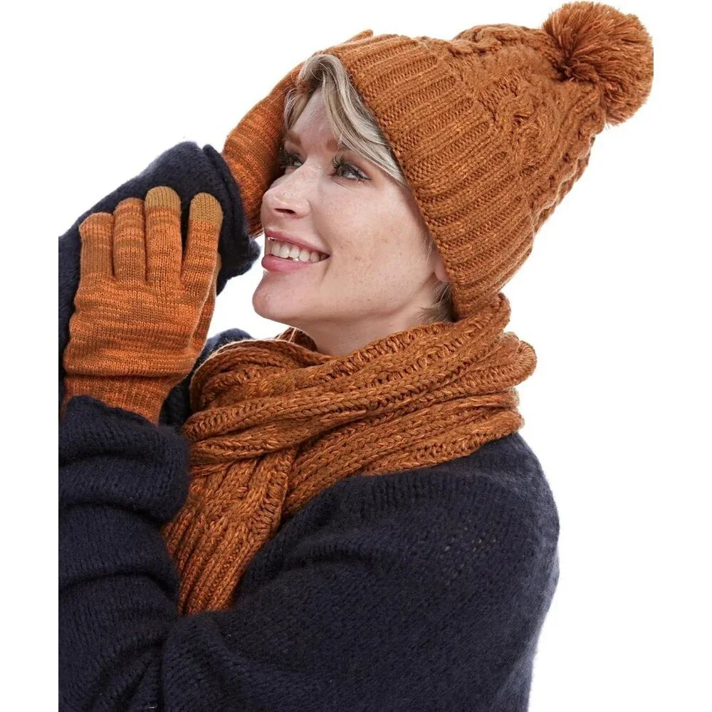 Womens Knit Beanie Hat Scarf Gloves Set Winter Warm Accessories for Cold Weather